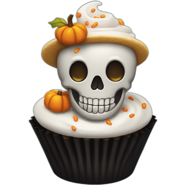 Happy Halloween skull cupcake emoji