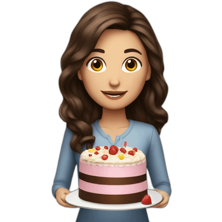 Brunette girl with cake emoji