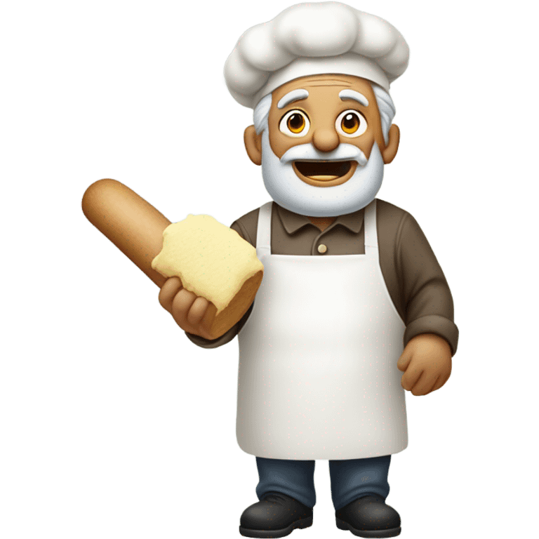 Grandfather as a baker, but something went wrong  and he is al covered with butter and flower emoji