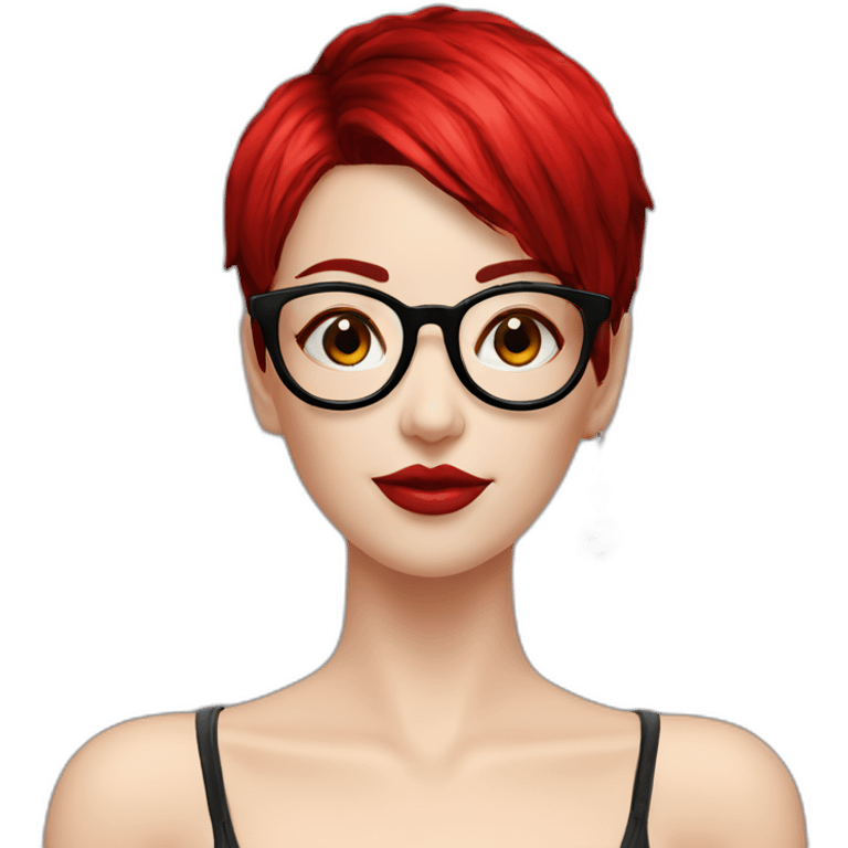 Punk female earrings glasses,red and black short hair, emoji