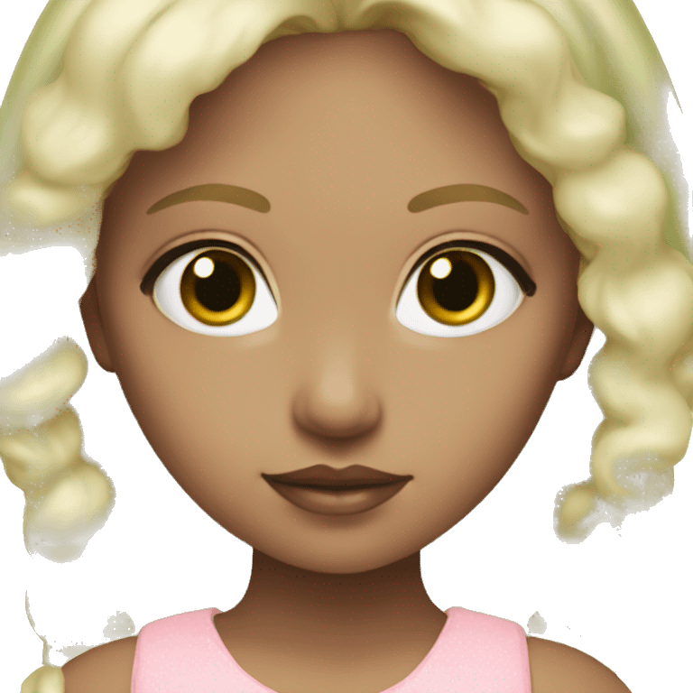 Brown-green doll eyes, blonde hair, feminine, pink, girl, angelic emoji