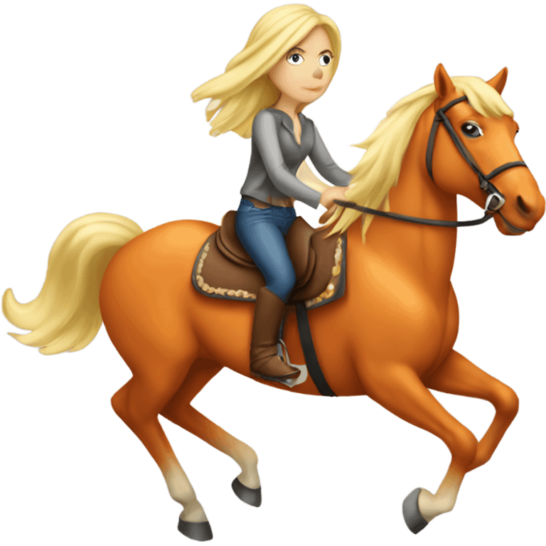 Blonde girl riding orange mustang horse  emoji