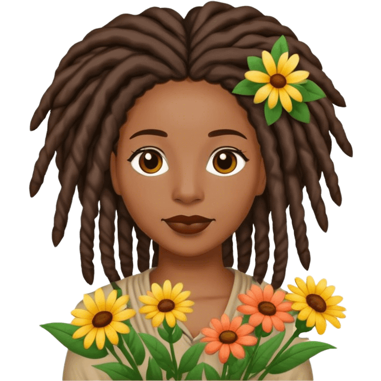 Black woman with locs with flowers emoji