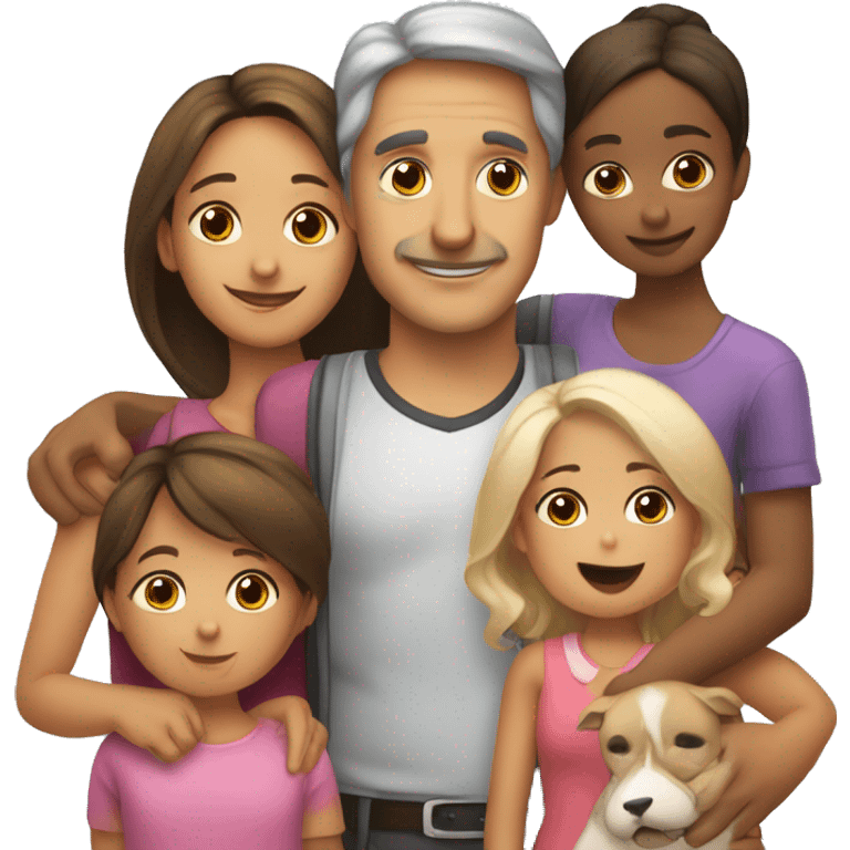 papa, mama, niña, niña, un bebe y una mascota emoji