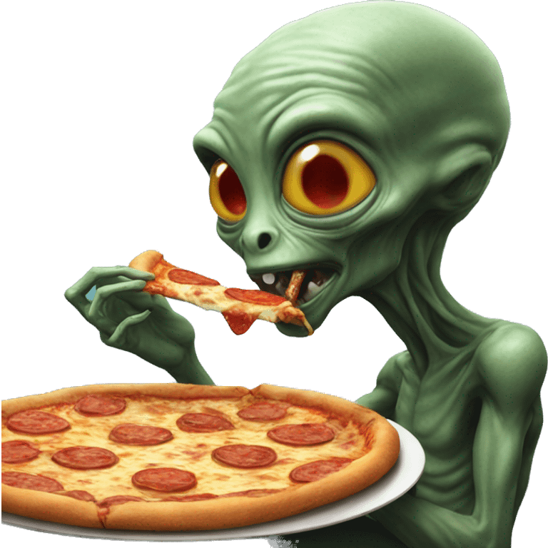 An alien eating pizza emoji