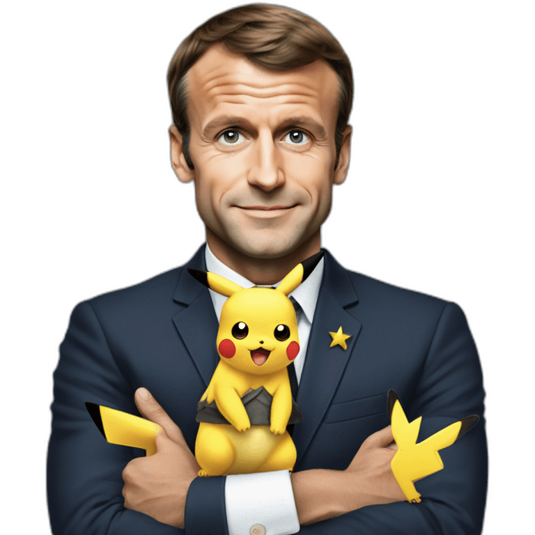 emmanuel macron with a pikachu in his arms emoji