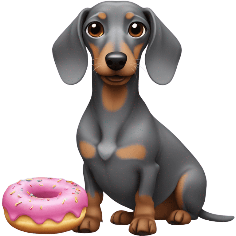 Grey dachshund with a donut emoji