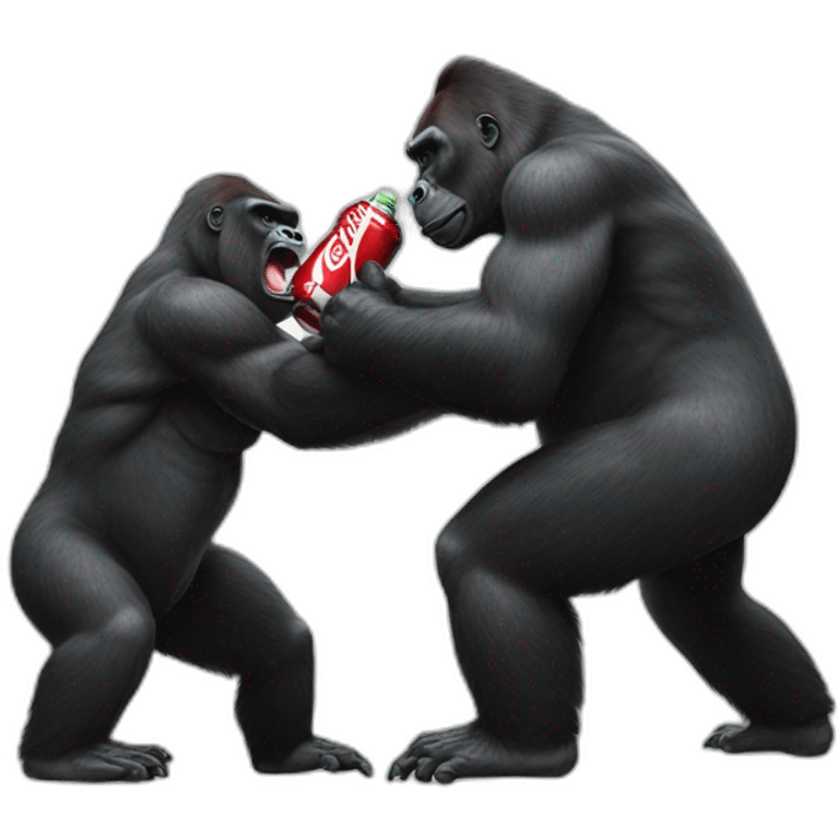 Gorilla fighting over coca cola emoji