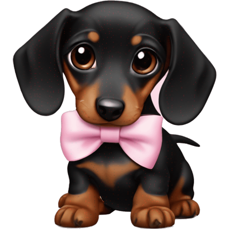 black with brown parts baby dachshund with a bow of the color baby pink emoji