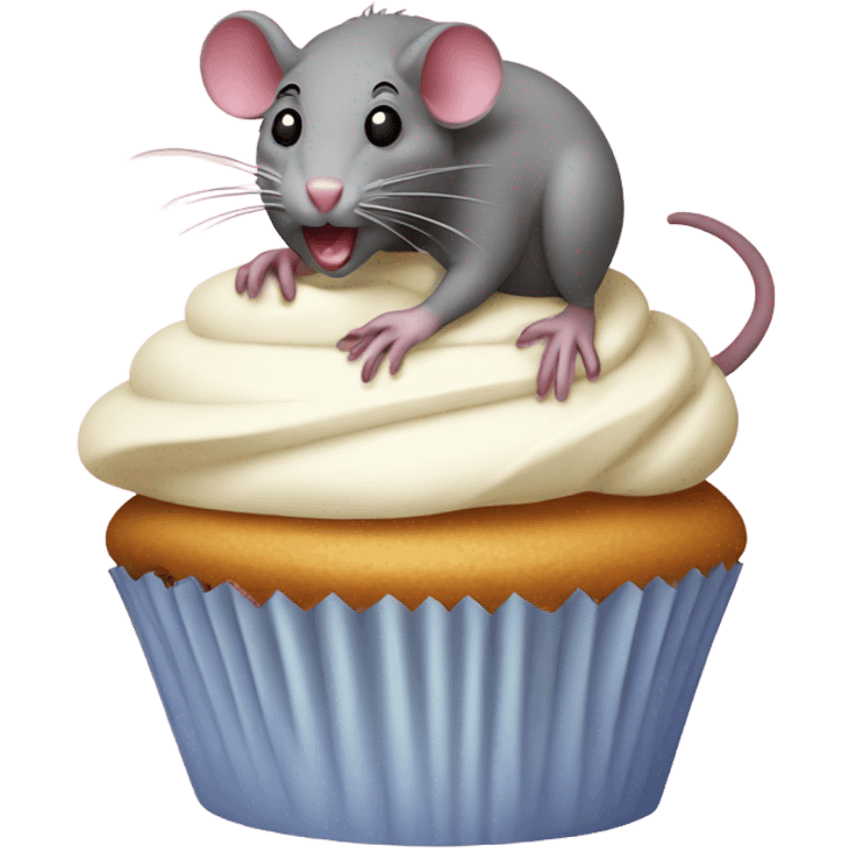 A ugly Rat in a cupcake while eating the cupcake  emoji