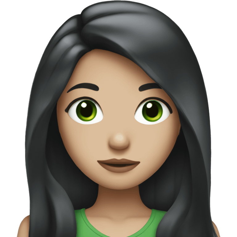 White girl with long black hair and green eyes  emoji