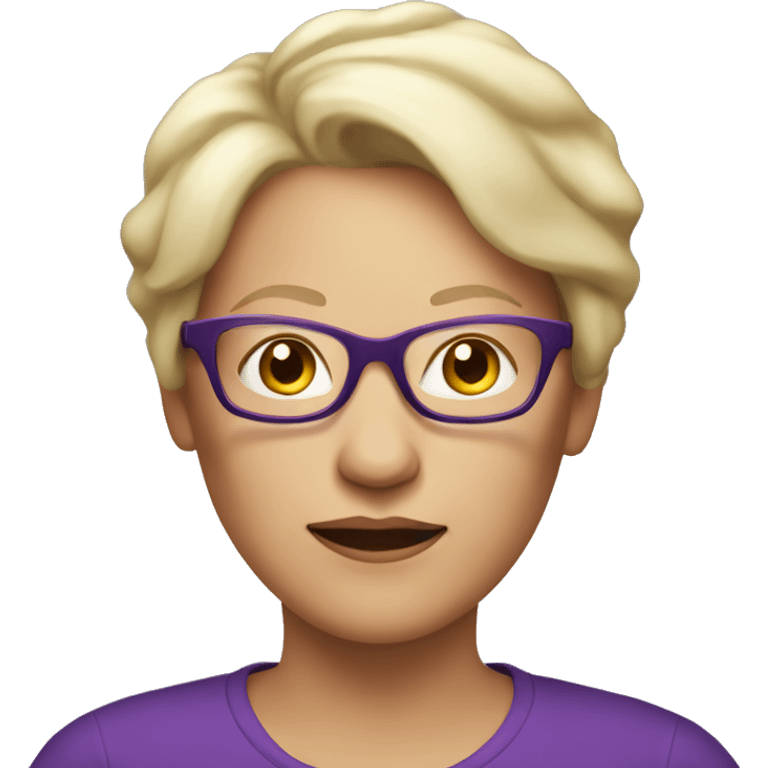 short blonde older female with short hair wearing a purple top and glasses emoji