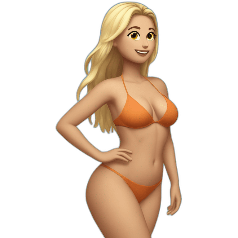 Slim-thicc Caucasian woman bikini hands-in-hair pose (beach body) full body emoji