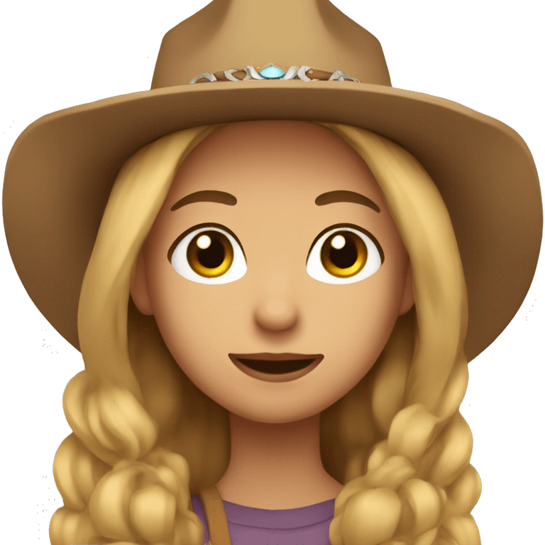 Girl with long light brown hair and cowboy hat with big lashes  emoji