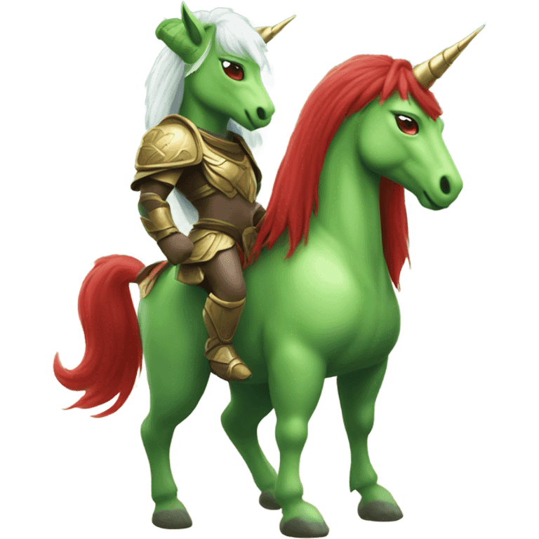 four-legged green unicorn white. a red amazon alien woman emoji