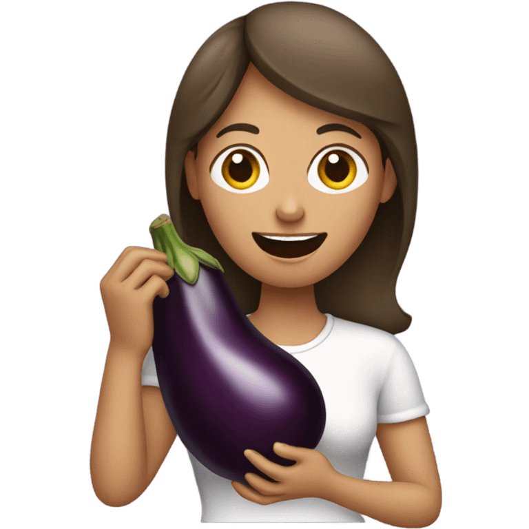 a woman eating an aubergine emoji