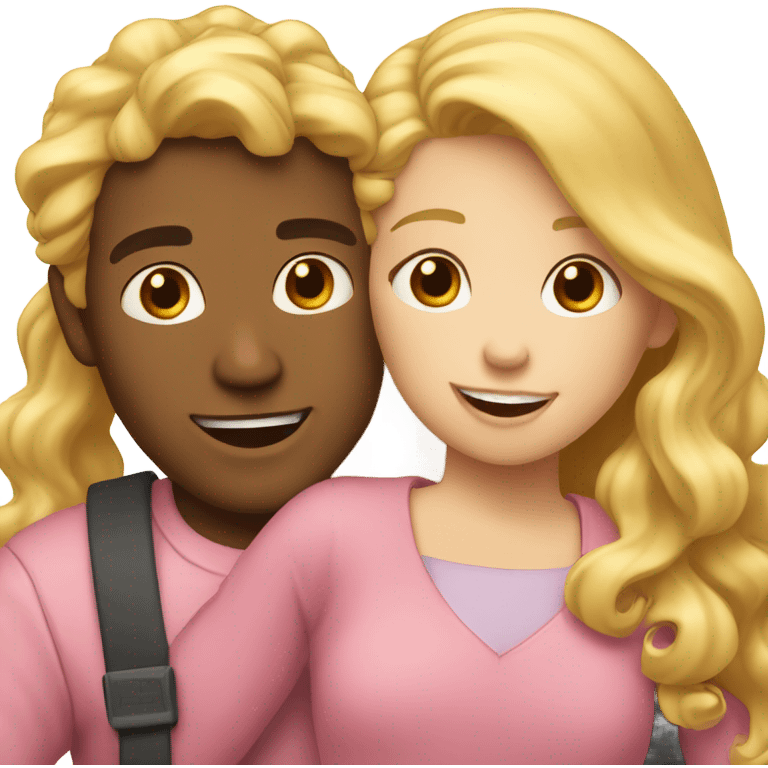 make a guy and a girl, they are hugging, the girl has pink long wavy hair, the guy has blonde hair emoji