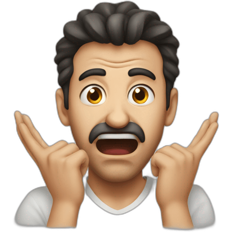 frightened turkish guy with his mouth wide open and his hands on his cheeks emoji