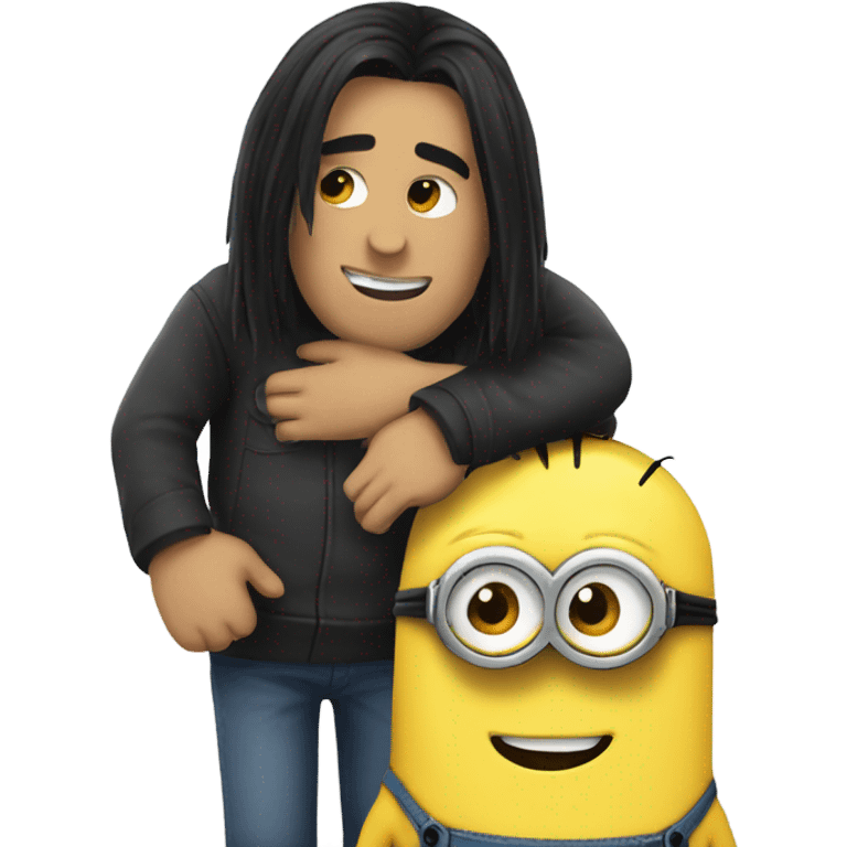 black hair men hugging a minion  emoji