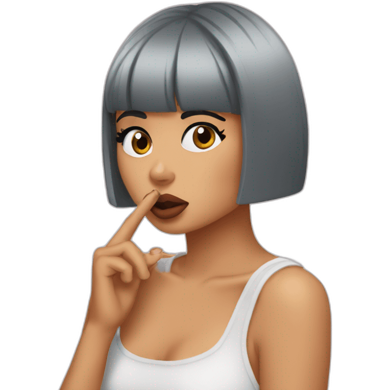 Kylie Jenner wondering and holding her finger on her lips emoji