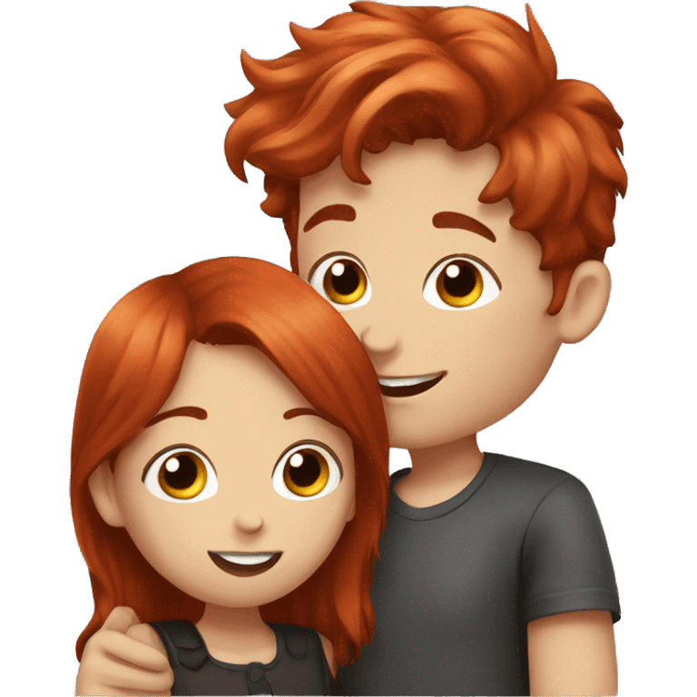 A red-haired girl with kisses a black-haired boy with great love emoji