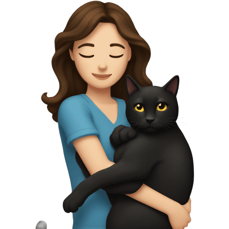 Brunette woman cuddling black cat emoji