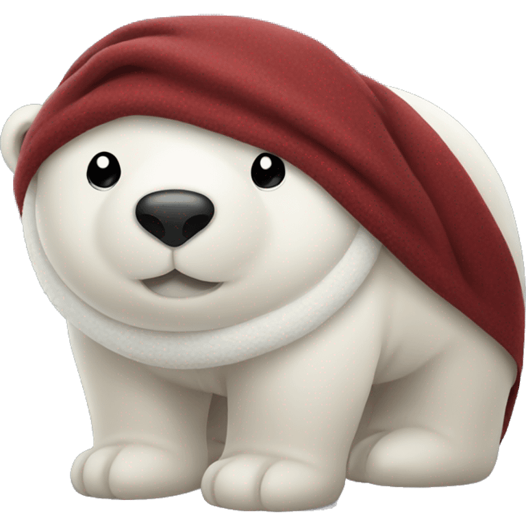 cute polar bear wrapped in a dark red blanket emoji