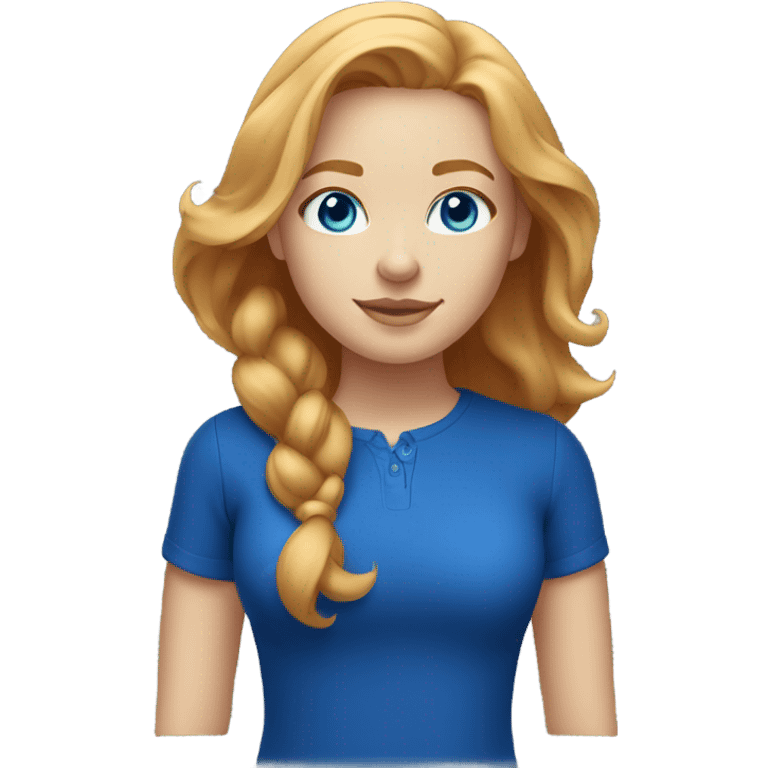 Strawberry blonde girl with blue eyes light skin wearing a royal blue shirt  emoji