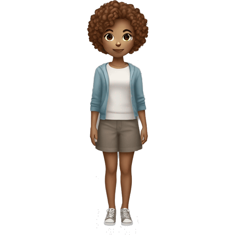 girl with short curly hair holding color circle. emoji