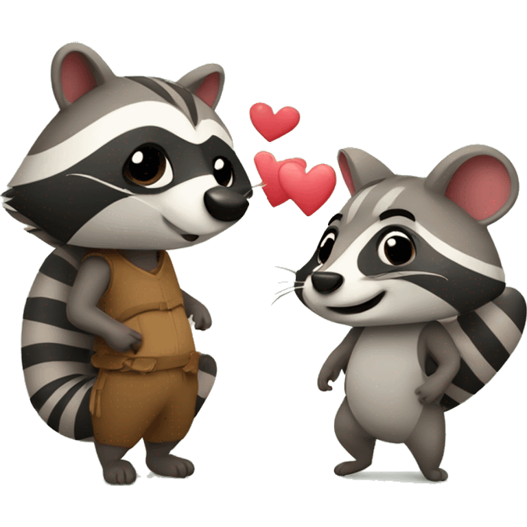 raccoon and armadillo in love emoji