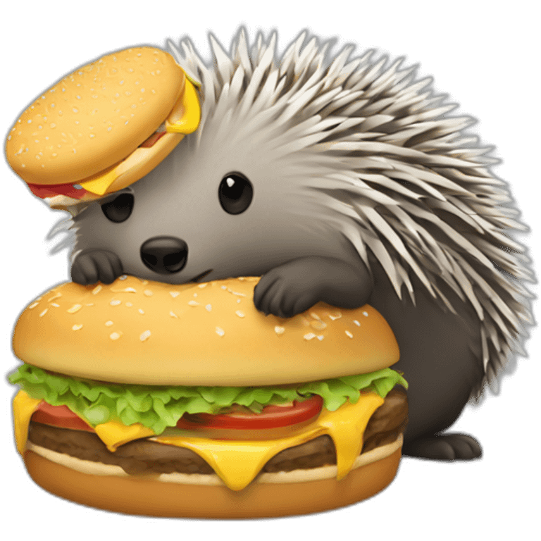 porcupine eating a hamburger emoji