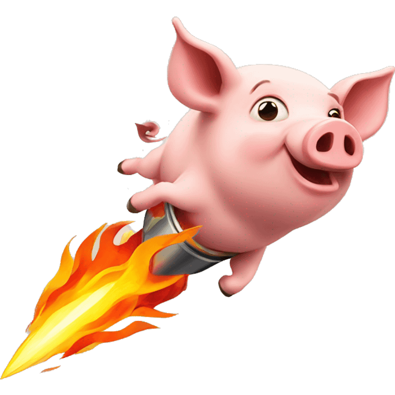 pig flying with rocket and flames  emoji