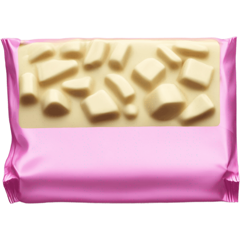 White chocolate bar wrapped half in pink wrapping emoji