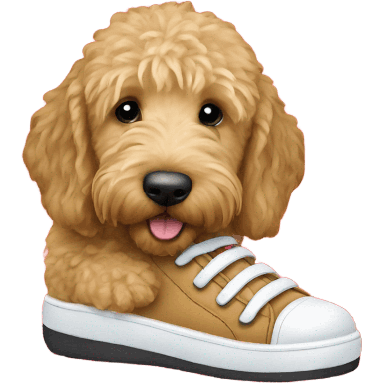 Christmas golden doodle eating shoe emoji