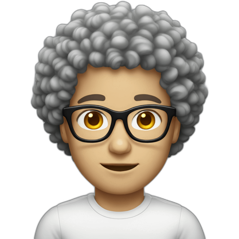 white boy white skin with afro curly black hair and squared glasses emoji