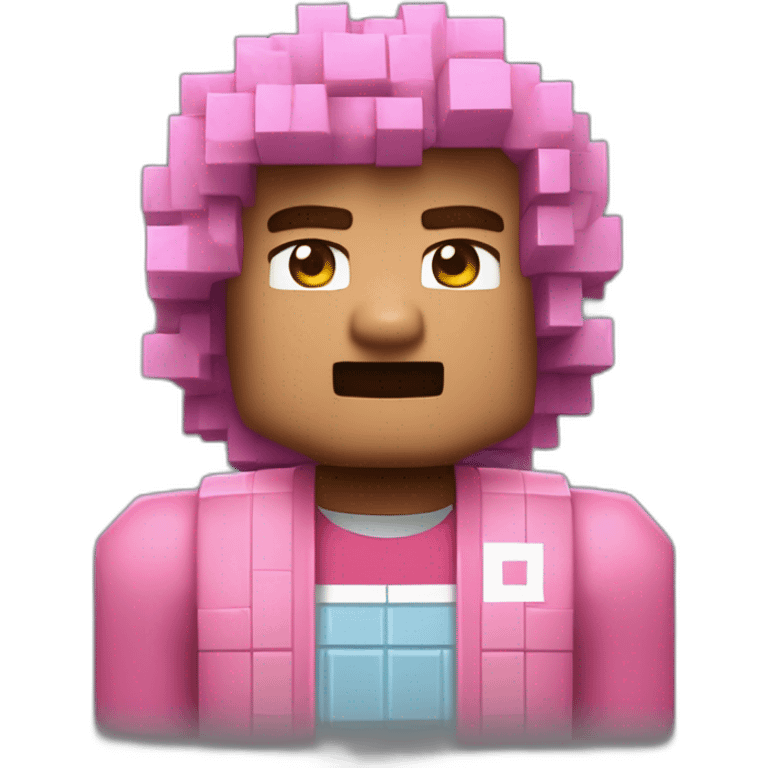 Un homme au cheveux bouclé et une veste rose nike qui joue à Minecraft  emoji