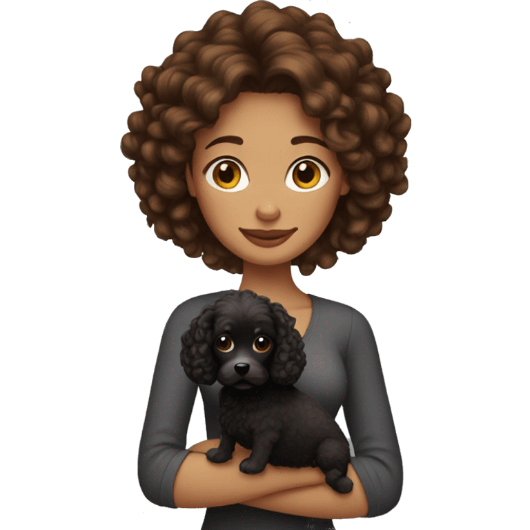 Long brown curly hair lady with little black dog emoji