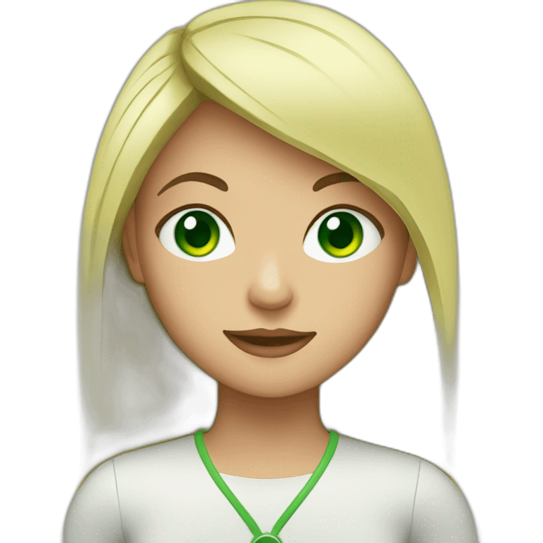 Green eyed girl with computer emoji