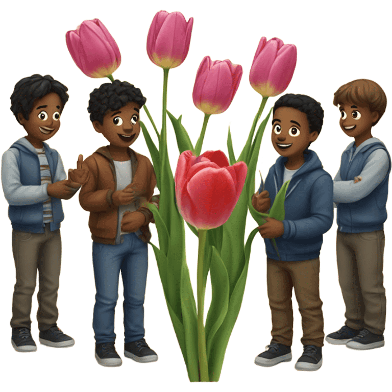 6 boys and tulip emoji