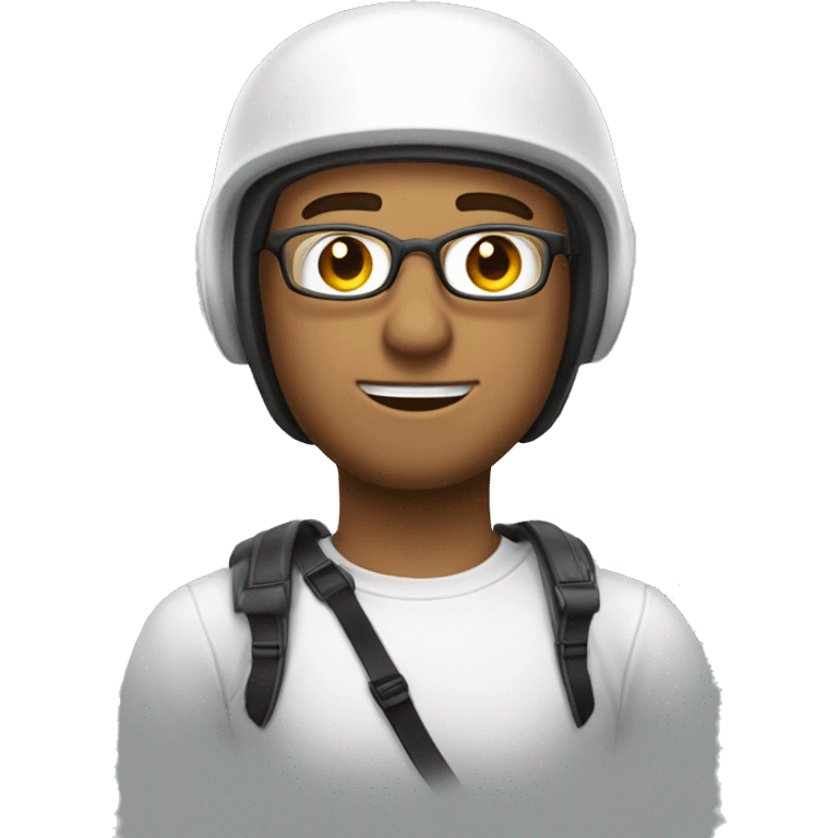 Homem de cor branco com capacete de segurança e óculos,  emoji