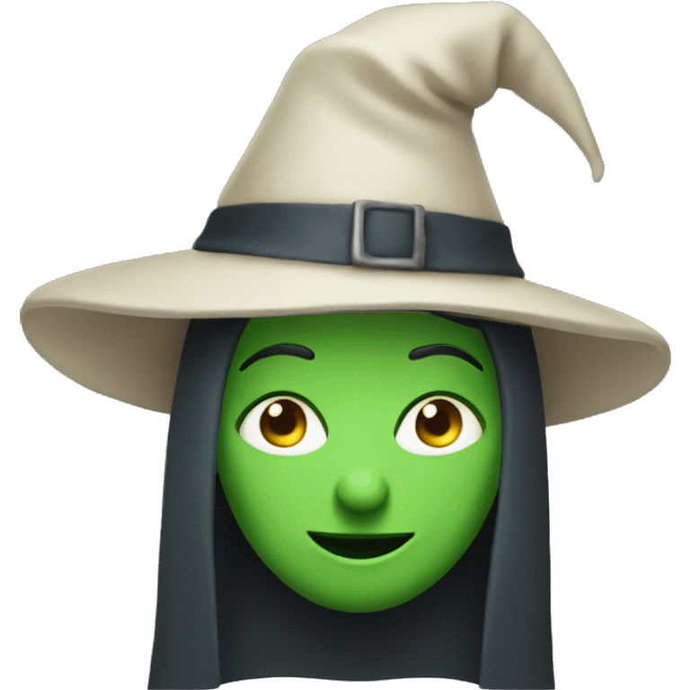 Green witch with eyes covered by tipping hat emoji