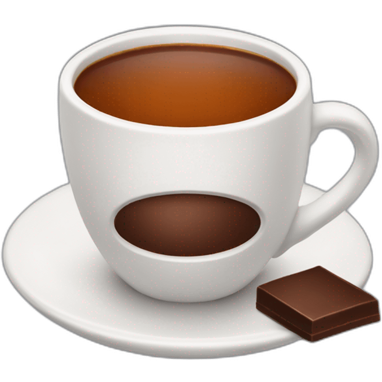 A cup of hot tea with a bar of chocolate near to a cup emoji