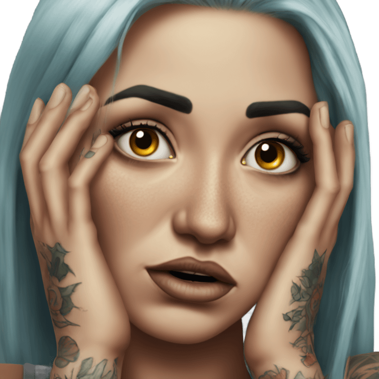 Hyper Realistic Beautiful tattooed woman crying don't go emoji