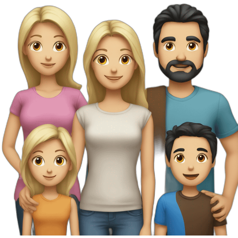 Family. I (blind girl blue eyes), dad (with black hair), mom (long blond hair) and brother with brown hair hud each other emoji