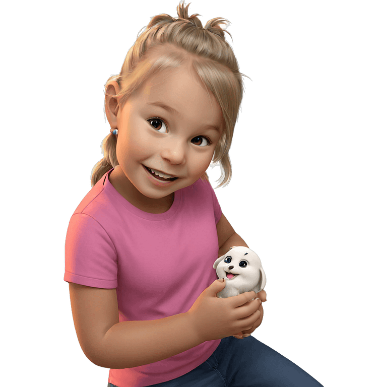 smiling girl holding animal emoji