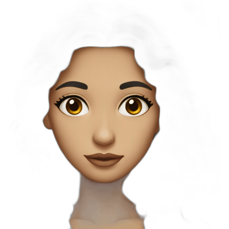 A woman in her twenties of Moroccan ethnicity with large black eyes, a small nose and long curly hair, close-up on her face. emoji