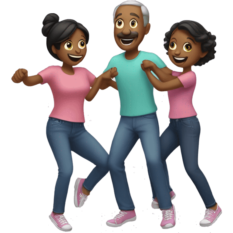 Parents and 2 daughters dancing emoji