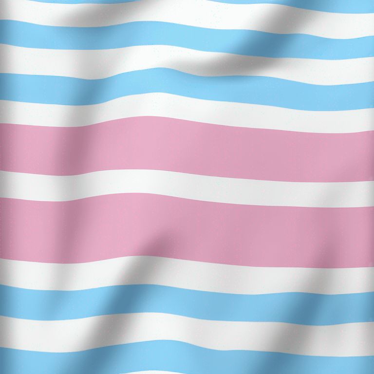 transgender pride flag with five horizontal stripes: light blue, pink, white, pink, and light blue emoji