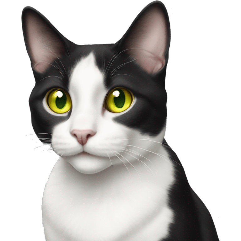 Cute black and white harlequin tuxedo cat with yellow green eyes emoji