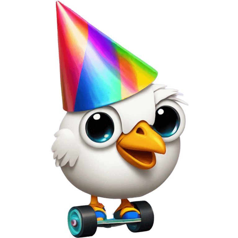 Chicken in a party hat in roller skates  emoji